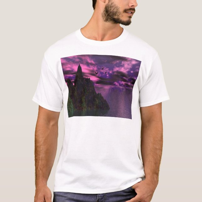 Camiseta Cielo púrpura con los pájaros 3d (Anverso)