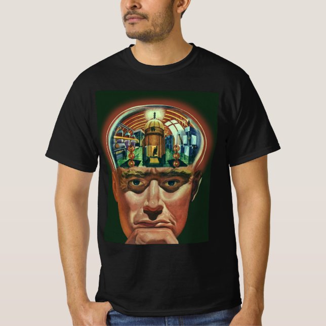 Camiseta Ciencia ficción vintage, cerebro extranjero en lab (Anverso)