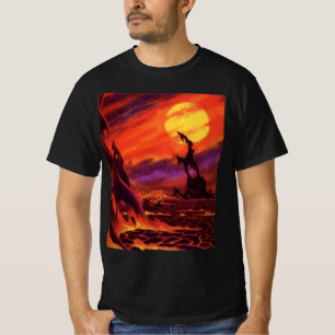 Camiseta Ciencia vintage Ficción Volcán Planeta con Lava Ro