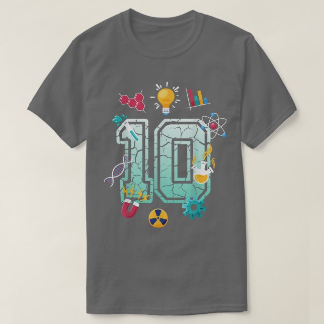 Camiseta Científico Fiesta de escuela de 10 años de antigüe (Diseño del anverso)