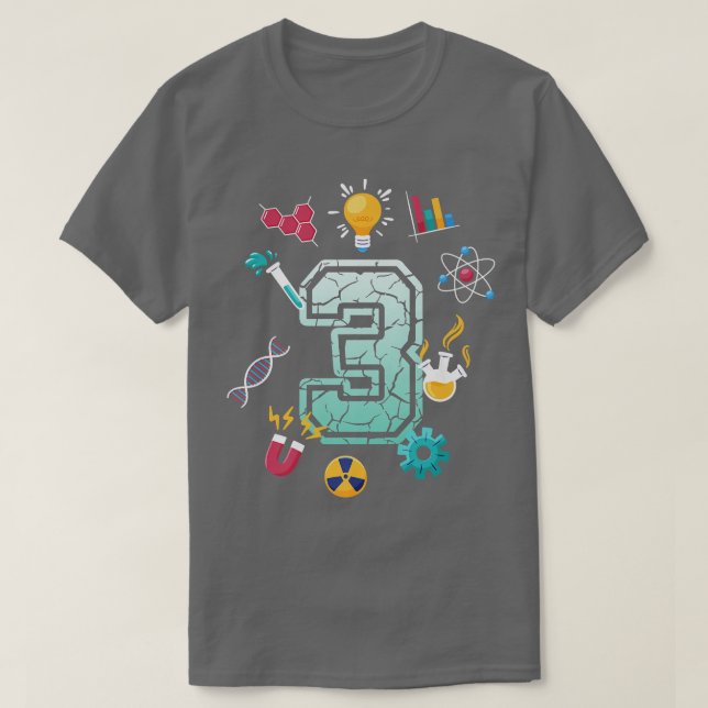 Camiseta Científico Fiesta de la escuela de cumpleaños de 3 (Diseño del anverso)