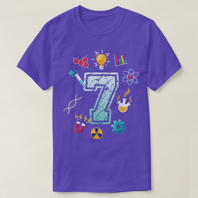 Camiseta Científico Fiesta de la escuela de cumpleaños de 7 (Diseño del anverso)