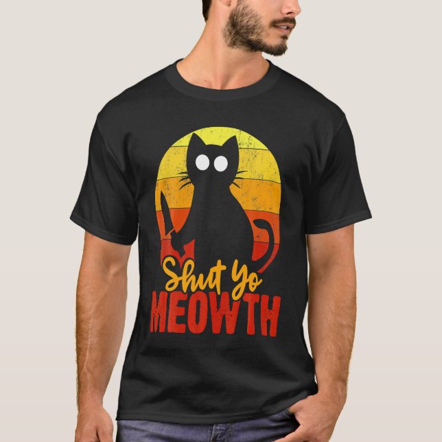 Camiseta Cierra Tu Gato De Meowa Gory Halloween Con Knife M (Anverso)