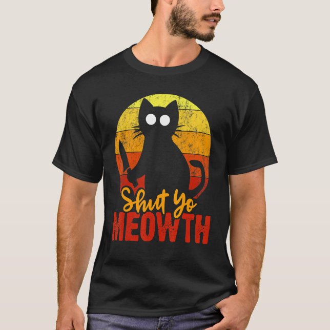 Camiseta Cierra Tu Gato De Meowa Gory Halloween Con Knife M (Anverso)