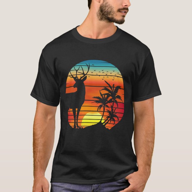 CAMISETA CIERVO ATARDECER RETRO (Anverso)