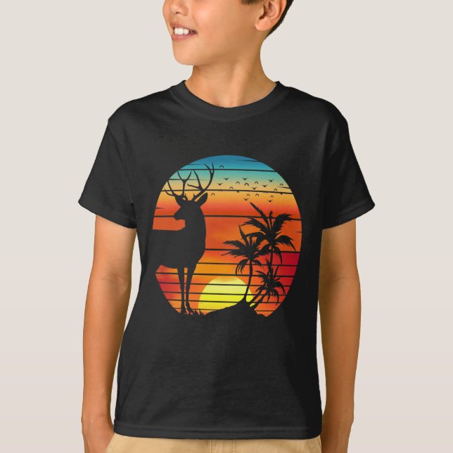 CAMISETA CIERVO ATARDECER RETRO (Anverso)