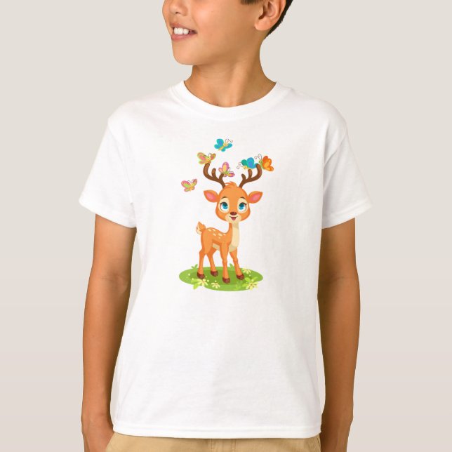 Camiseta Ciervo bebé lindo con mariposas-47568 (Anverso)