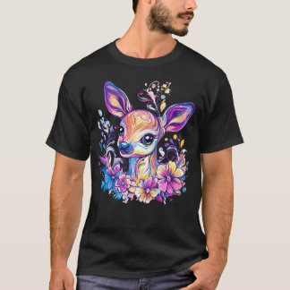 Camiseta Ciervo Caprichoso Con Flores Coloridas