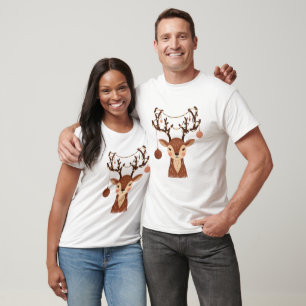 Camiseta Ciervo de Navidad acogedor con adornos y luces