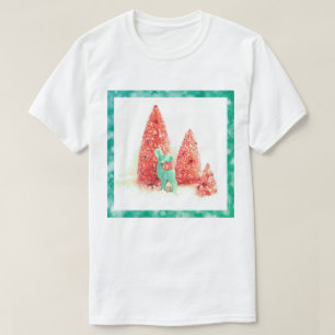Camiseta Ciervo de Navidad Retro con Marco Aqua