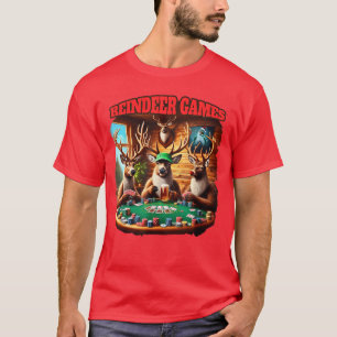 Camiseta Ciervo Divertido Jugando Póquer Navidad Rienda Jue
