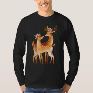 Camiseta Ciervo Estampado de Animal Flores Amante de los An