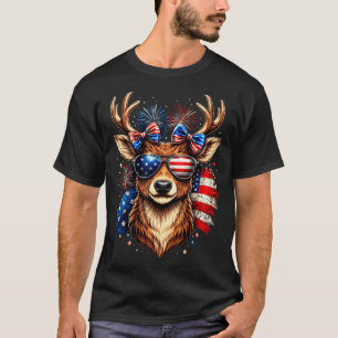 Camiseta Ciervo macho patriótico gafas de sol bandera ameri
