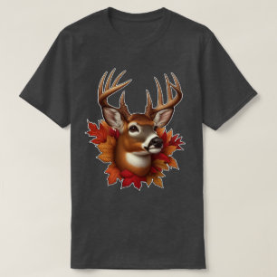 Camiseta Ciervo Macho Rodeado de Hojas de Otoño