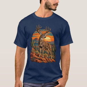 Camiseta Ciervo Mula Macho Atardecer Desértico 