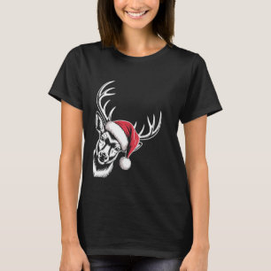 Camiseta Ciervo Navidad Sombrero de Santa Pijama Cola Blanc