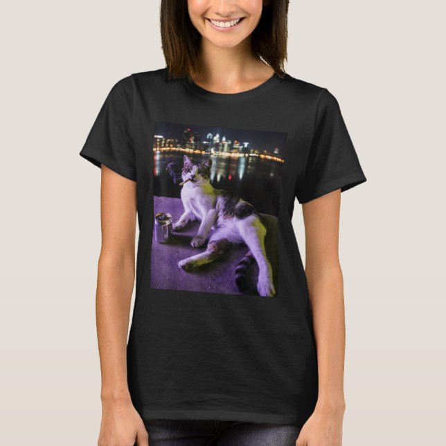 Camiseta Cigarette Kitten Funny Smony Cat Meme Estúpido Bra (Anverso)