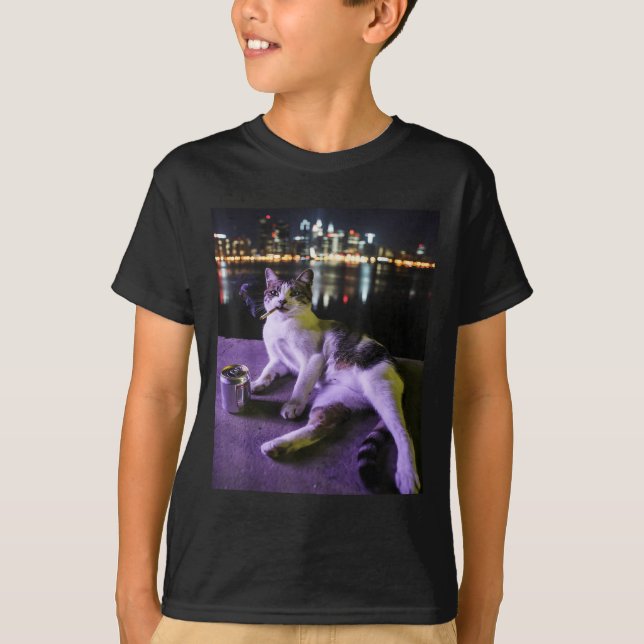 Camiseta Cigarette Kitten Funny Smony Cat Meme Estúpido Bra (Anverso)