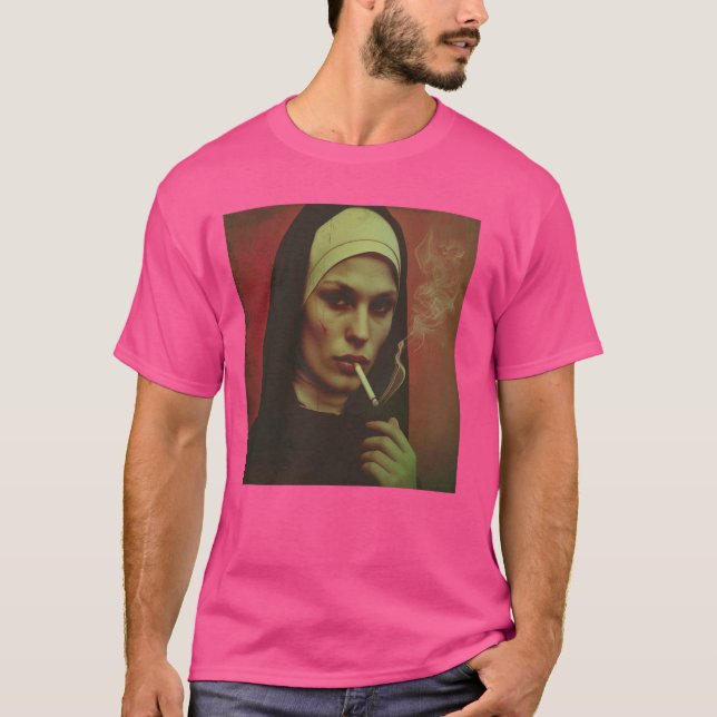 Camiseta Cigarrillos calientes para fumar una monja rebelde (Anverso)