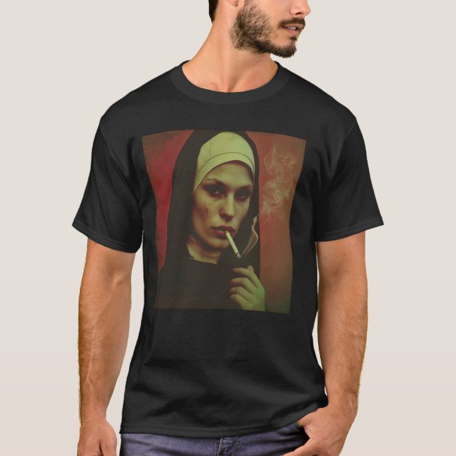 Camiseta Cigarrillos calientes para fumar una monja rebelde (Anverso)