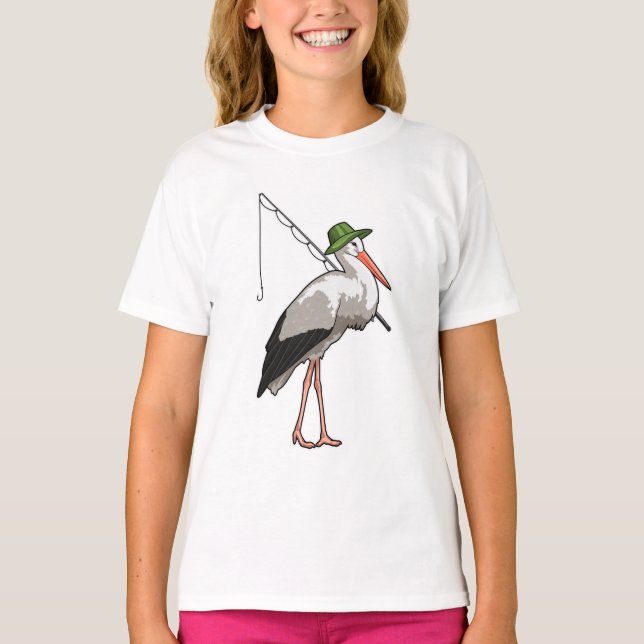 Camiseta Cigüeña en la pesca con barra de pesca (Anverso)