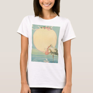 Camiseta Cigüeña Vintage con Bebé Niña en Manta Rosa