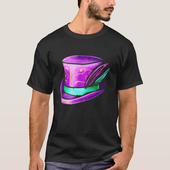 Camiseta Cilindro Gorra Púrpura Para Mardi Gras (Anverso)