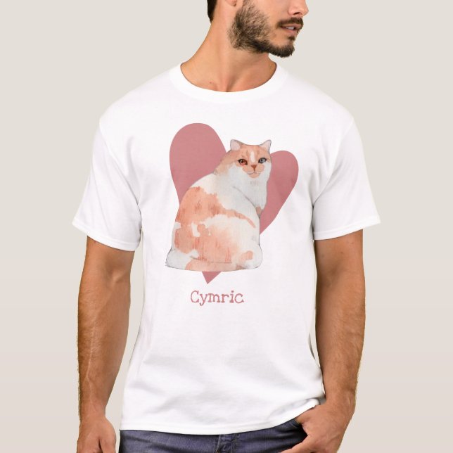 Camiseta Címico Gato Acuarela Kitty Corazón Rosa (Anverso)