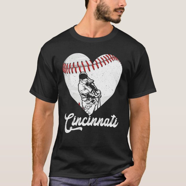Camiseta Cincinnati Baseball Heart Distressed Vintage Baseb (Anverso)