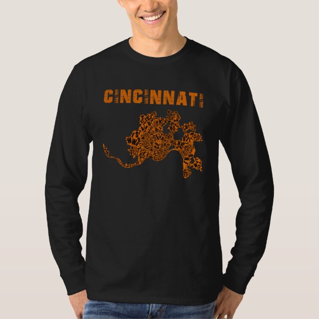 Camiseta Cincinnati City Cincy Orange Map Ohio Travel Souve (Anverso)