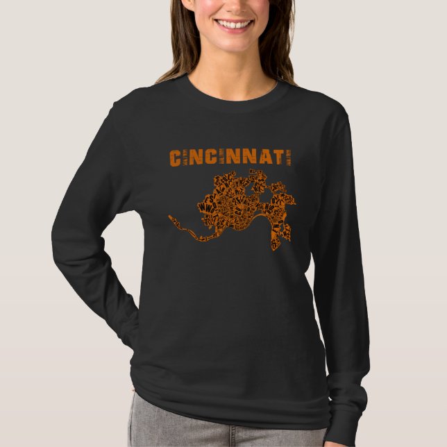 Camiseta Cincinnati City Cincy Orange Map Ohio Travel Souve (Anverso)