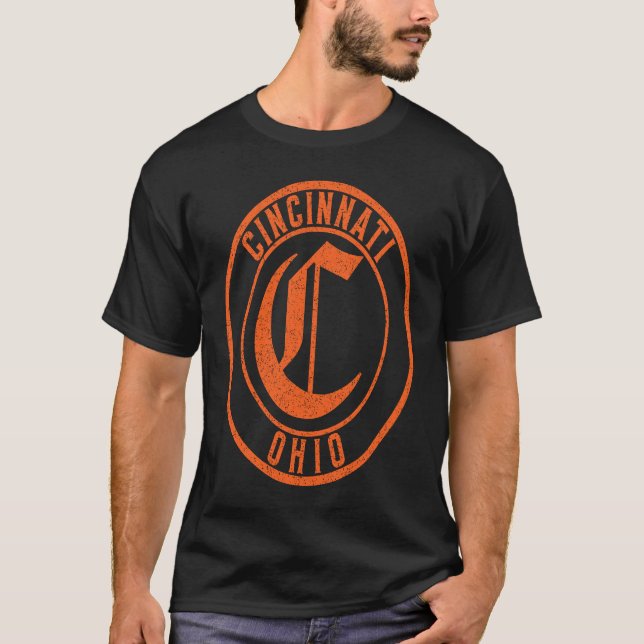 Camiseta Cincinnati Ohio Circle Sign Distressed Orange Prin (Anverso)