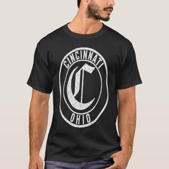 Camiseta Cincinnati Ohio Circle Sign Distressed White Print (Anverso)