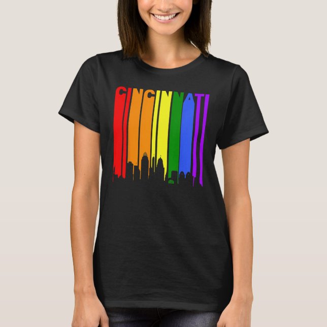 Camiseta Cincinnati Ohio LGBTQ Gay Pride Rainbow Skyline (Anverso)