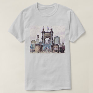 Camiseta Cincinnati Roebling Suspensión Bridge Watercolor