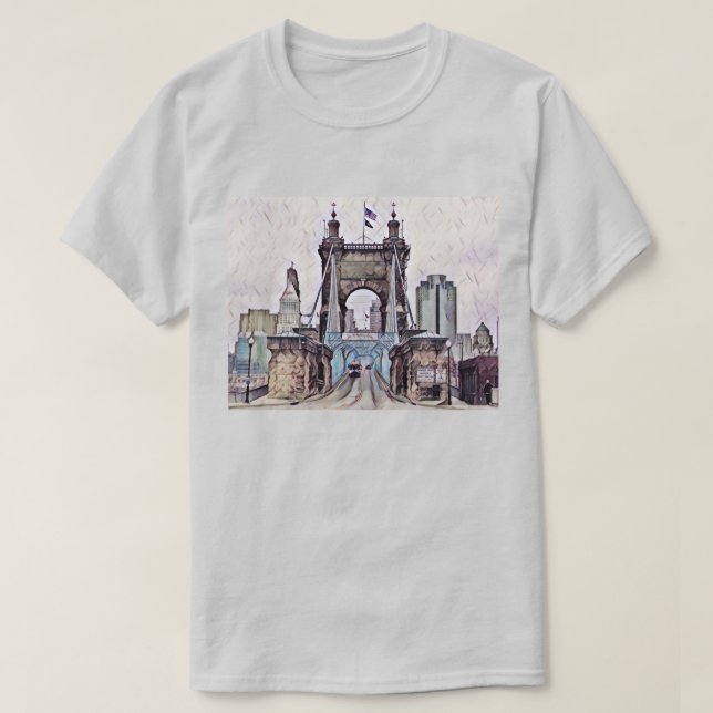 Camiseta Cincinnati Roebling Suspensión Bridge Watercolor (Diseño del anverso)