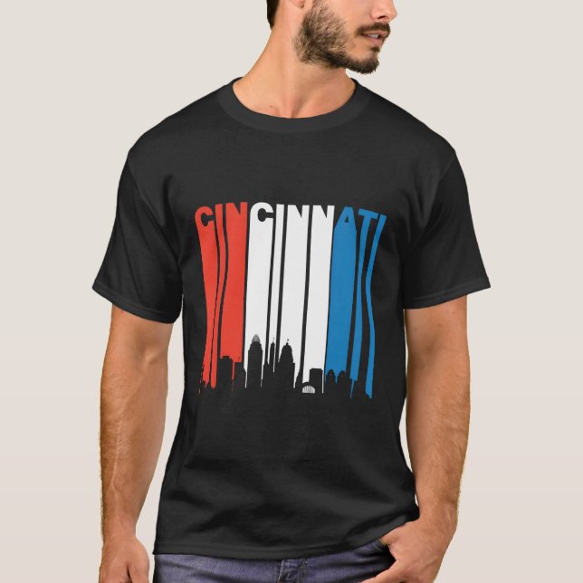 Camiseta Cincinnati Rojo Azul Blanco Retro Oh Skyline Long  (Anverso)