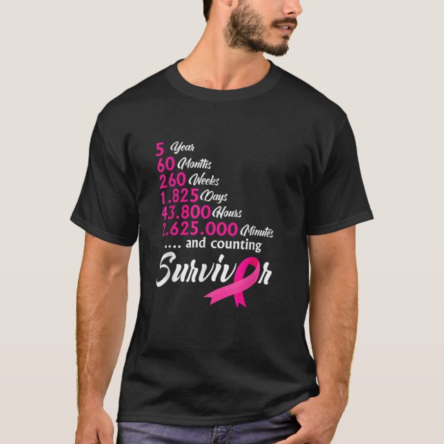 Camiseta Cinco 5 años de sobreviviente de cáncer de mama Ca (Anverso)