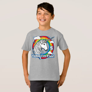 Camiseta Cinco años del niño de Rainbow Unicorn Hoy tengo c