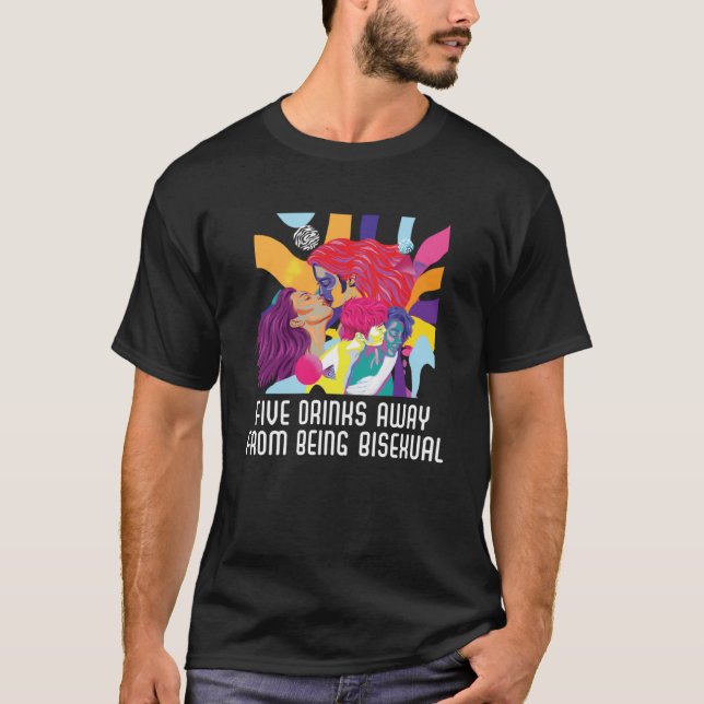 Camiseta Cinco bebidas lejos de la bisexuales iris bisexual (Anverso)
