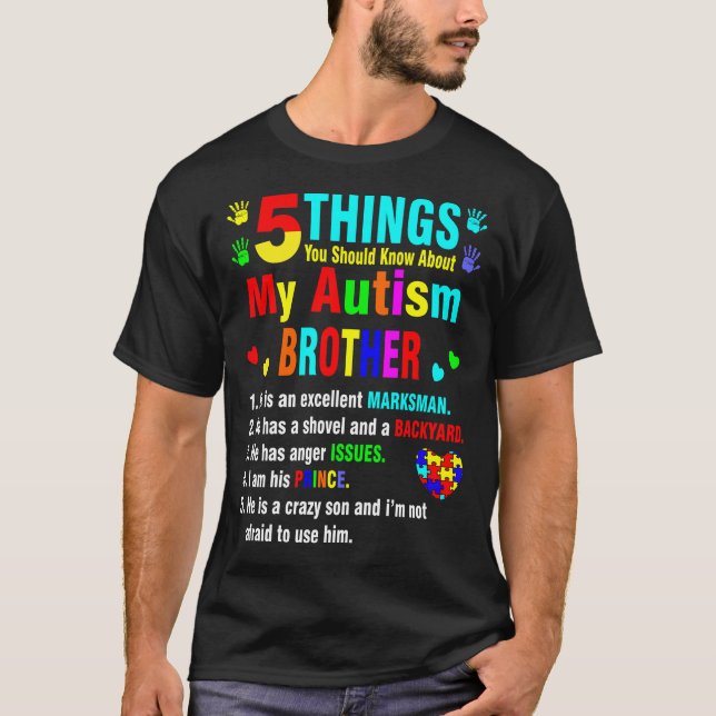 Camiseta Cinco cosas que deberías saber sobre el autismo he (Anverso)