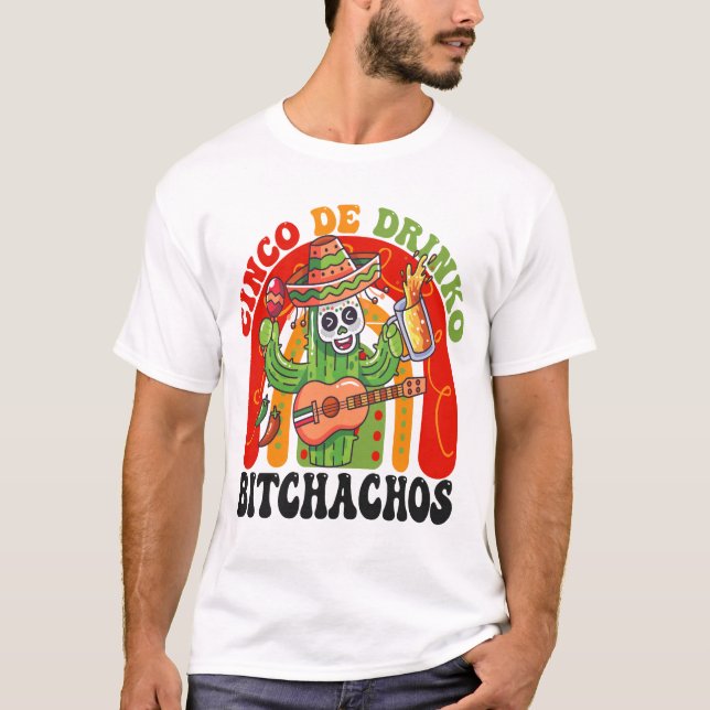 Camiseta Cinco De Drinko Gracioso Cactus Arcoiris Cindo De  (Anverso)