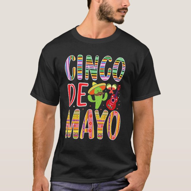 Camiseta Cinco de Mayo Cactus Guitar Music Mexican Funny (Anverso)