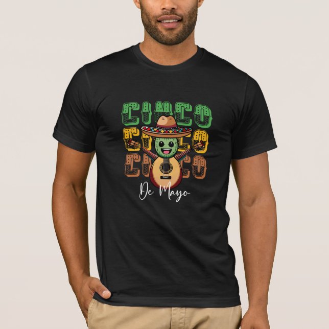 Camiseta Cinco De Mayo Cactus Mexicano Divertido Tocando Gu (Anverso)
