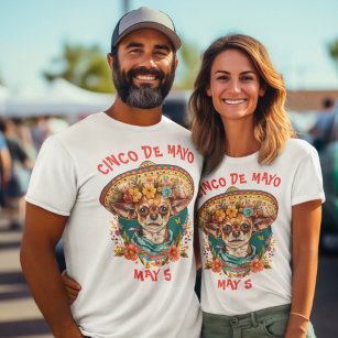Camiseta Cinco de Mayo Chihuahua con Sombrero y Serape