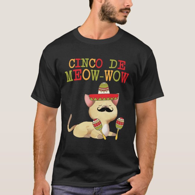 Camiseta Cinco De Mayo  Cinco De Meow Wow Tees Cat  Kids (Anverso)