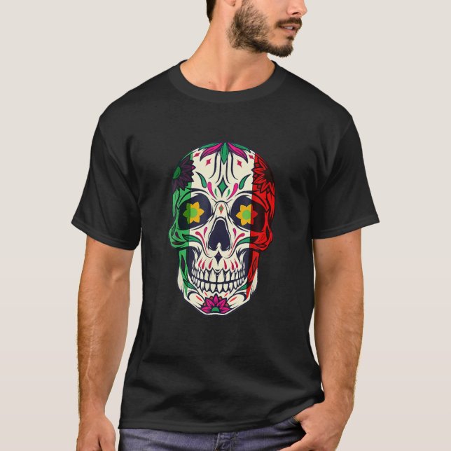 Camiseta Cinco De Mayo Cráneo De Azúcar Bandera Mexicana Ti (Anverso)