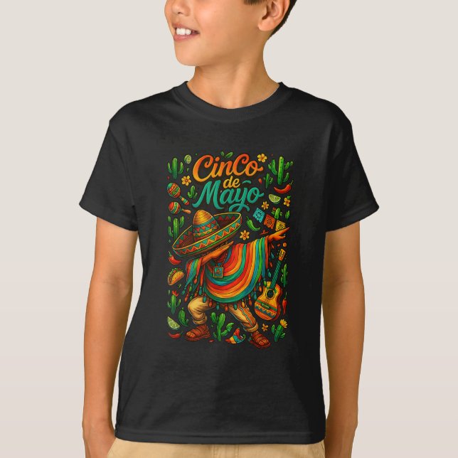Camiseta Cinco De Mayo Fiesta Niño Mexicano Poncho Fiesta (Anverso)