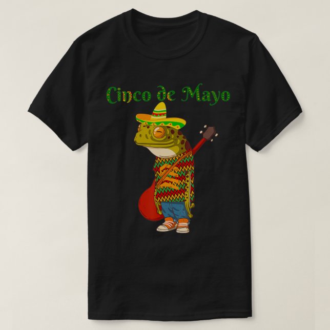 Camiseta Cinco De Mayo Frog Tocando Guitarra Banjo (Diseño del anverso)