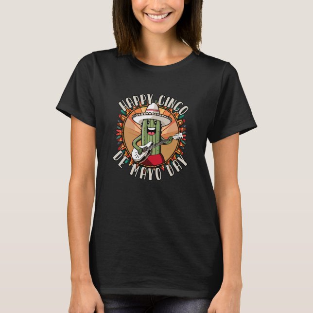Camiseta Cinco De Mayo Funny Cactus Mexicanos Tocando Guita (Anverso)